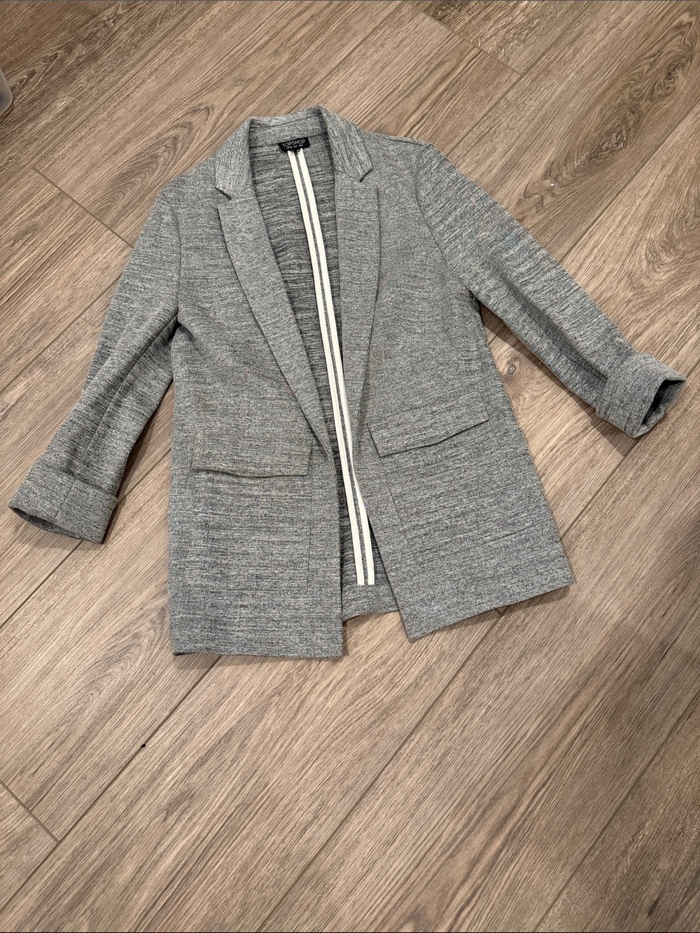 Topshop Light Gray Knit Open-Front Blazer